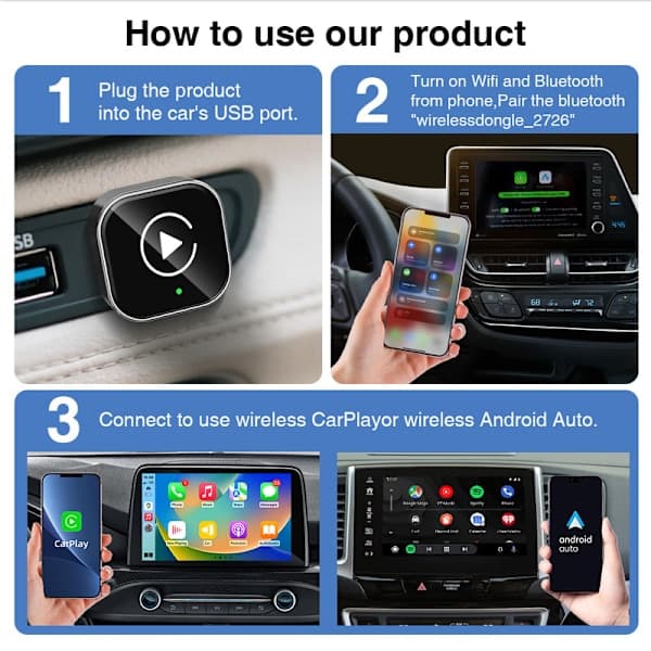2-in-1 langaton CarPlay & Android Auto -sovitin dongle Plug & Play -käyttöön[JUN] Model 1