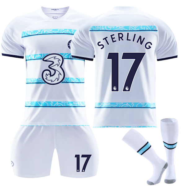 Chelsea F.C. udebanetrøje 22-23 Kante fodboldtrøje til børn Sterling 17 Med sokker Sterling 17 With socks #26