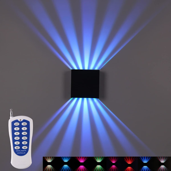 Vägglampa med RF-fjärrkontroll Utomhusvägglampa Dubbel upp och ner inomhuslampa 10W färgskiftande belysning Fyrkantig trappbelysning