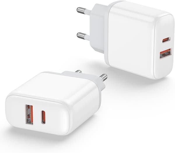 2-pack 20 W USB-C snabbladdare, PD 3.0 dubbelportadapter kompatibel med iPhone 15 14 13 12 11 X Pro Max[JUN]
