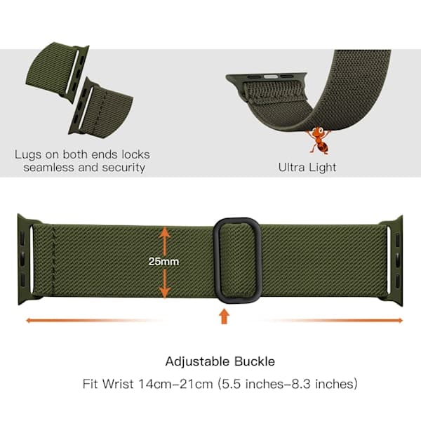 Apple Watch-remme 45 mm 44 mm 42 mm - Sort/Grøn Sport Loop[JUN]