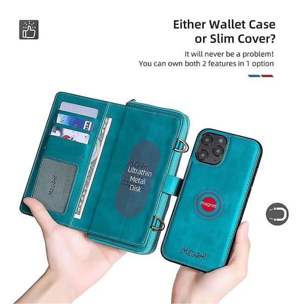 Universelt Wallet Case til iPhone 15 Pro Max med Crossbody-strop & Kortpladser[JUN]