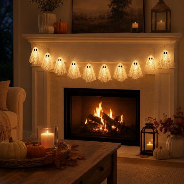 Lace Ghost LED String Lights, Halloween Decorative Hanging Garland for Indoor Use, 200 cm 200cm