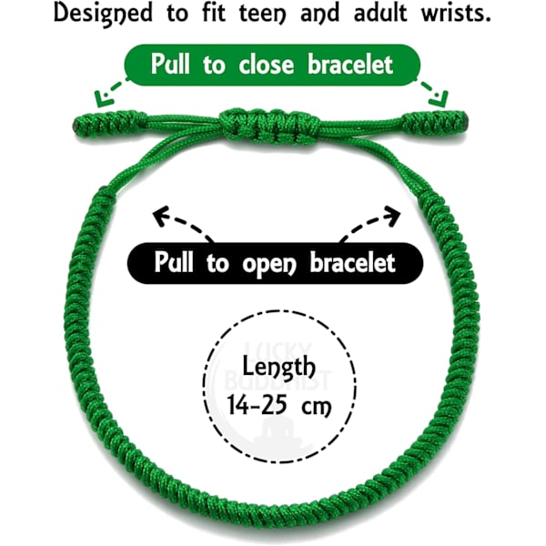 Tibetanskt handgjort justerbart flätat rep Chakra-armband för kvinnor Män Tonåringar Vänskapsgåva[JUN] Green