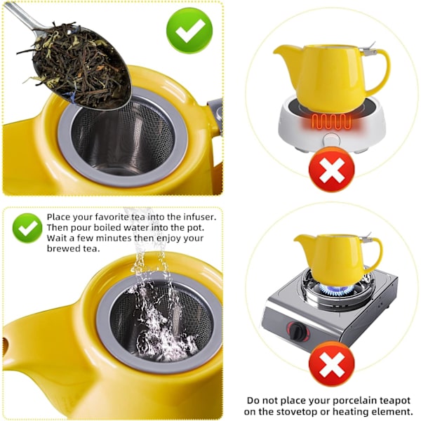 Keramisk Stump Tekande med Infuser til Løs & Blomstrende Te Yellow