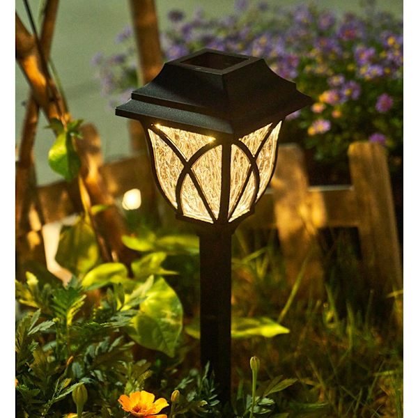 Set med 2 solcellslampor, LED-lampa, trädgård, svart