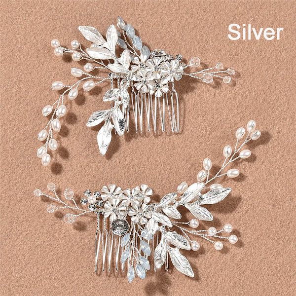 2ST/ Set Pärl Hårkammar Brud Hårkam SILVER silver