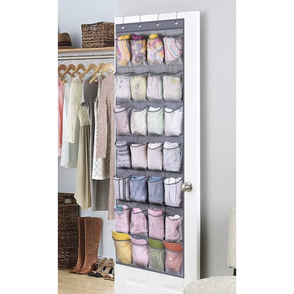 28 Store Lommer Over Dør Skoopbevaring Organizer Garderobe Skohylde Net Hængende Opbevaring Skohænger Holder Organizer Grey