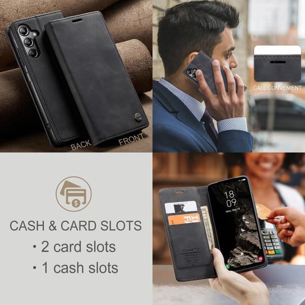 Stødsikkert læder wallet case med stativ til Samsung A17[JUN] blå