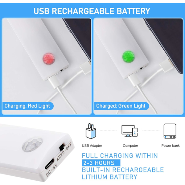 LED skåpbelysning med rörelsesensor, 3 st, vit