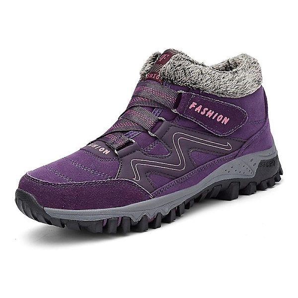 Dame Snø støvler Vanntett Slip On Pelsfôret Sneakers Vinter Varme Sko 2K6137 Lilla Purple 39