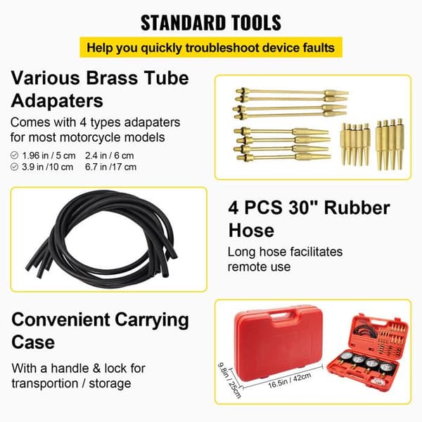 Vacuum Carburetor Synchronizer Kit - Duoku - Includes 4 Precision Gauges - with Rubber Hose
