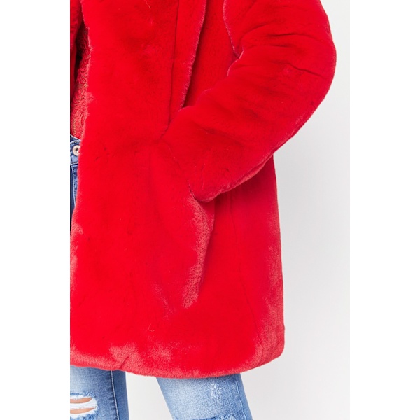 Dam Varm Vinterjacka i Konstpäls med Foder och Knappar Kappor Röd Red XL