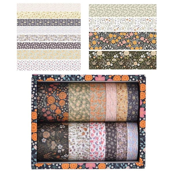 Teipsett 2 Sett Washi Teipsett Blomstrete Washi Teip Limteip Blomstermønster Dekorativ Teip for DIY-håndverk Gaveinnpakning Scrapbooking