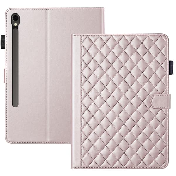 Samsung Galaxy Tab S10 FE+ Läderfodral med rombmönster [JUN] Roséguld