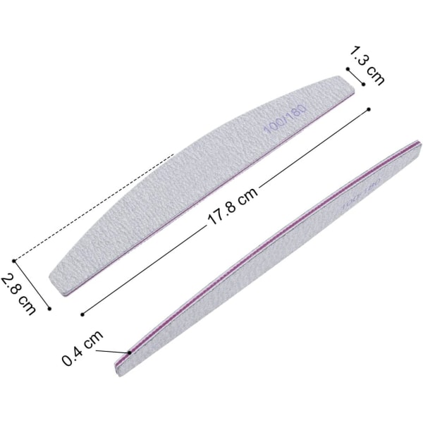 16st Dubbelsidiga Nagelfilar - 100/180 Grit Tvättbara Vit