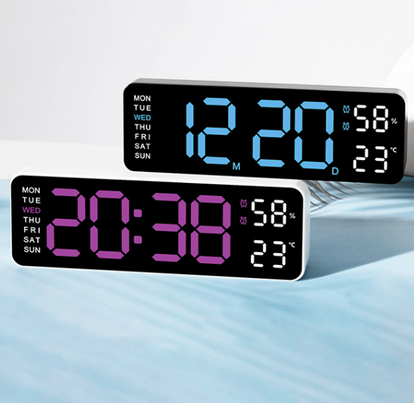 Stor LED Digital Väggklocka med Datum & Temperaturvisning, Automatisk Sommartid, 24-timmarsformat [JUN]