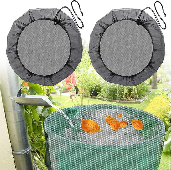 2 stk. Net til regnvandsbeholder, 95 cm beskyttelse med snøre, justerbart beskyttelsesnet, beskyttelse mod blade, myg