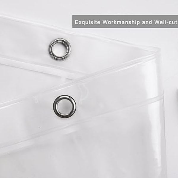 Ekstra langt transparent bruseforhæng 180x200cm, Transparent