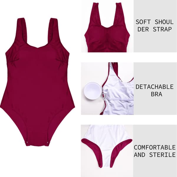 Dam Hel Baddräkt med Magkontroll, Vadderad Monokini, Vinröd Gradient [JUN] XL Wine Red