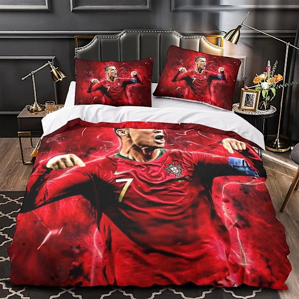 Fotboll Cristiano Ronaldo Sängkläder Påslakanset Mjuk Mikrofiber CR7 Sängkläder Set Påslakanset med Dragkedja och Örngott för Barn Vuxen King 220x240cm