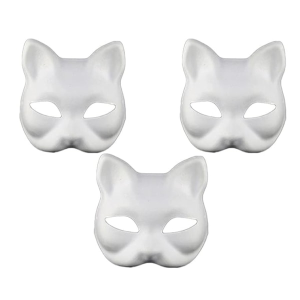 Katt Mask Vit Katt Mask Blank DIY Halloween Mask Djur Halvmask Maskerad 5pcs
