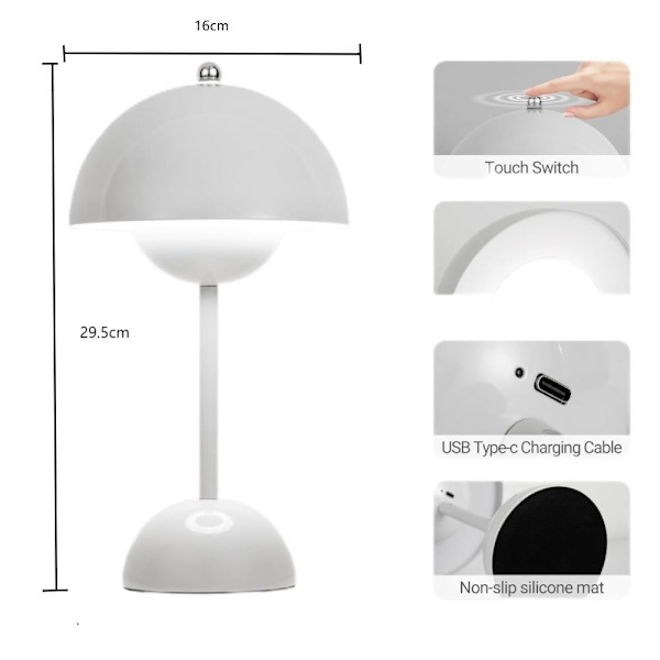 Modern Sladdlös Bordslampa - Touchkontroll, Dimbar LED, för Sovrum/Kontor[JUN]