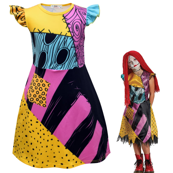Halloween Kostym Festival Festklänningar Julaftonsklänning Skräck Sally Girls (passar 5-6 år)