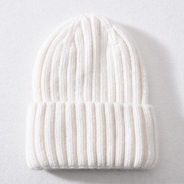 Vinterhue i silke og satin, unisex, tyk og chunky, stribet, varm, blød, højkvalitets cashmere, strikket hue White