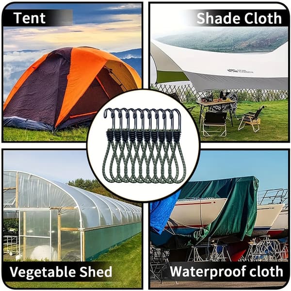 10-pack reflekterande elastiskt tältrep med krokar – tältlinor för camping, armégrön Yellow