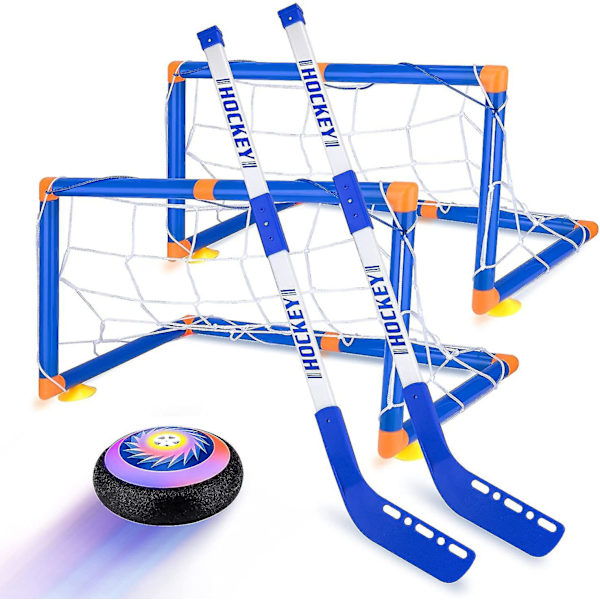 Lasten Hover Hockey -setti LED-valoilla, 2 maalia, Air Hover -pallo, hauska sisäpeli perheelle