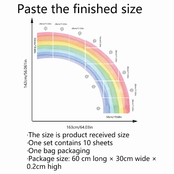 Suuri akvarelli sateenkaari seinätarra, Boho sateenkaari seinätarra L