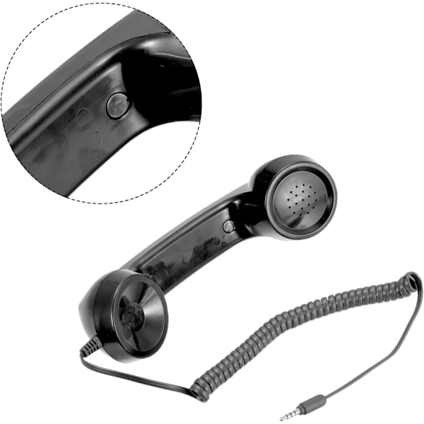 3,5 mm:n retro puhelinkuuloke mikrofoni kaiuttimella, sileä (musta) Black