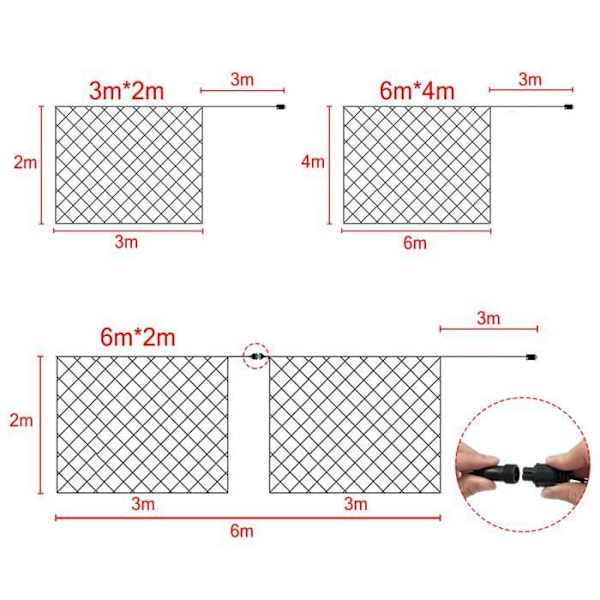 UISEBRT 6x4m 480 LED Varm Hvid Julelysnet med 8 indstillinger[JUN] Grön