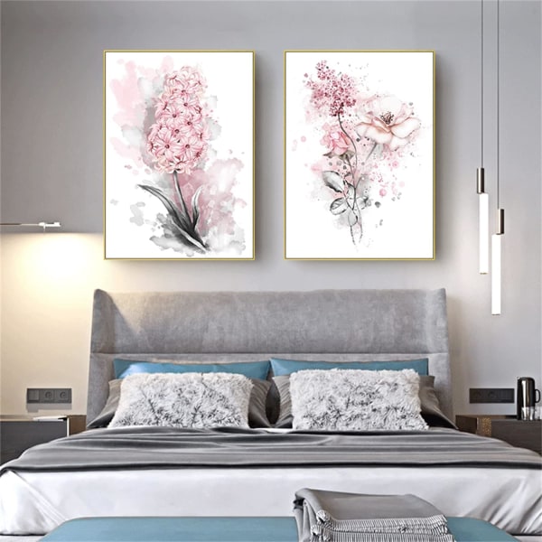 Blomma affischer Set med 2 rosa blommor på canvas oinramad vägg