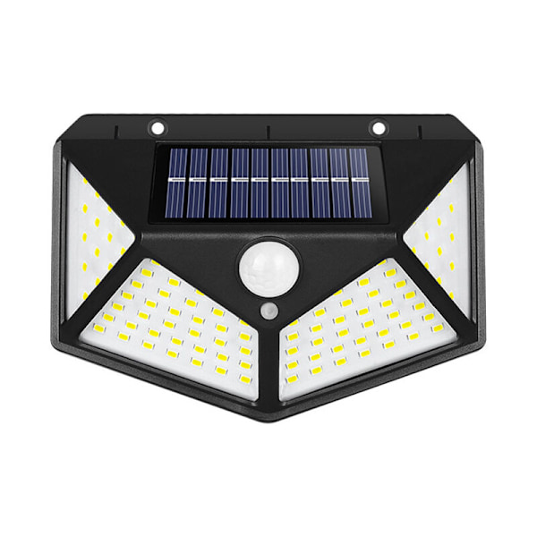 Solcellsdriven vägglampa för hem, mänsklig rörelsedetektering, 100 LED, utomhus trädgård, laddningsbar solpanel, för inomhus och utomhus