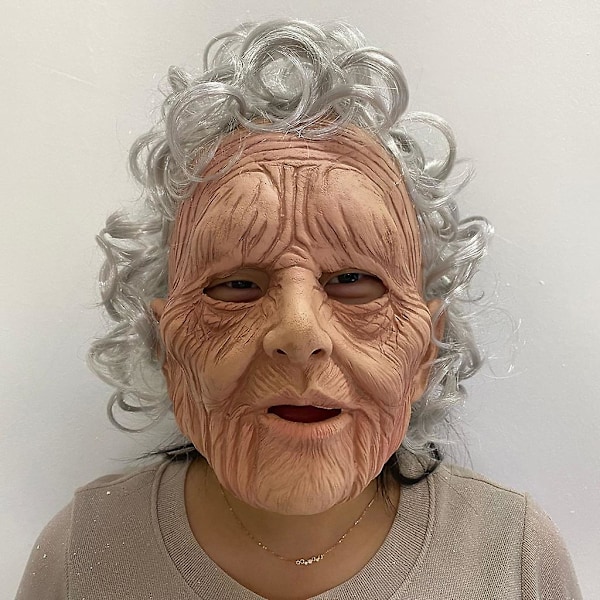 Gammal dam Mask Skrämmande Cosplay Masker April Fools Day Rolig Full Super Mjuk Skrynklig Old Man Vuxen Mask