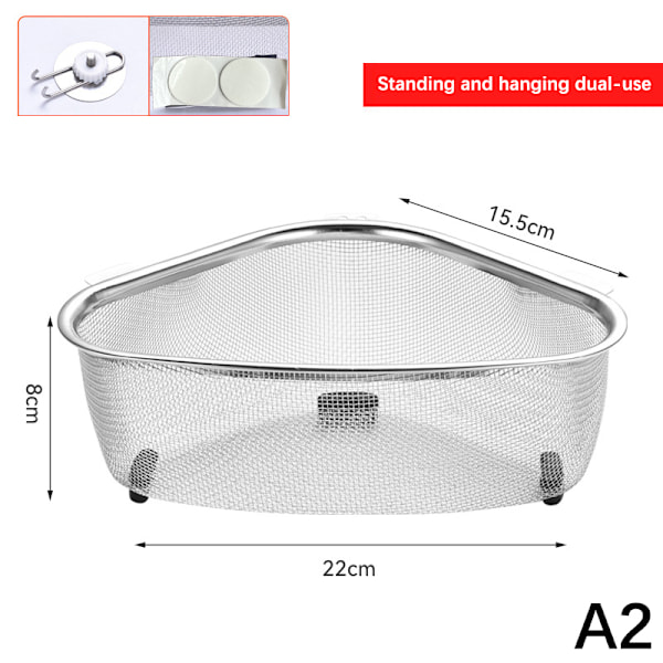 Diskbänksavloppskorg i Rostfritt Stål, Triangel, Kökshylla A2