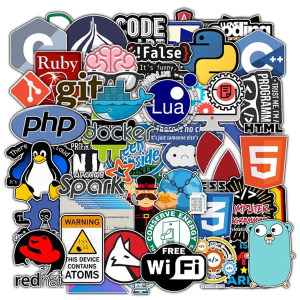 50-pakning vanntette laptop-klistremerker for programmerere, DIY-dekaler [JUN]
