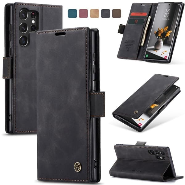Læder Wallet Case til Samsung Galaxy S25 FE, Kortholder & Støttefod[JUN] mörkbrun