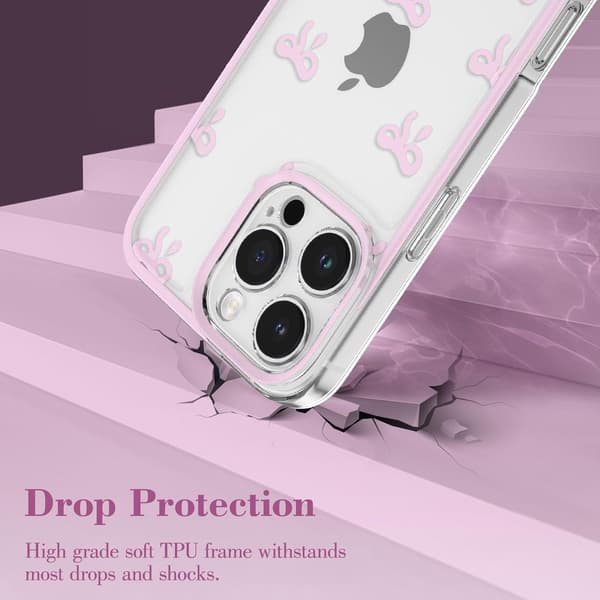 Transparent Rosett Fodral för iPhone 16 Pro Max - Rosa Kameraskydd[JUN] iPhone 16PROMAX