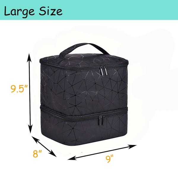 Neglelakk Organizer Veske Neglelakk Organizer Veske, Dobbelt Lag Neglelakk Oppbevaring og Negletørker Veske, Holder 30 Flasker (15 ml) (Svart)