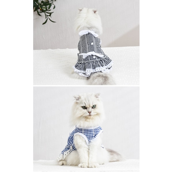 Husdjurskläder Vår & Sommar Kattkläder Spets Tartan Kjol Tartan Skirt - Svart & Vit Rutig
