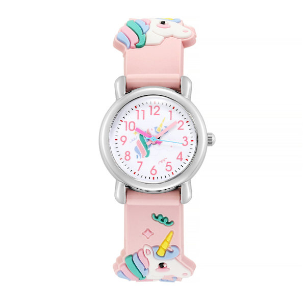 1. klokke (rosa enhjørning), vanntett armbåndsur for barn