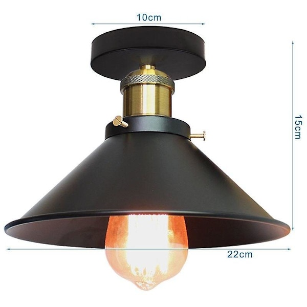 Vinterkampanje, design taklampe skjerm 22cm, lysekrone retro industriell metall E27, svart - svart