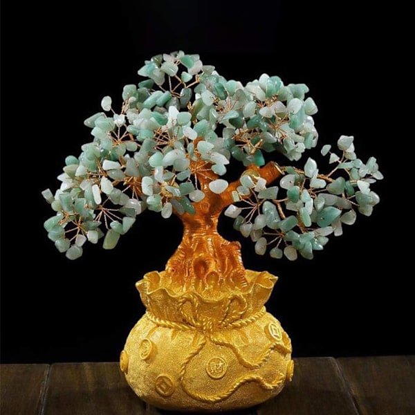 Lykke-tre Pengetre Statuett Jade Feng Shui Aventurin Tre Statuett Hjem Kontor Ornament Dekorasjon