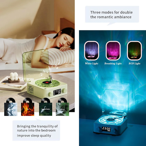 The Waves vinyylisoitin, Wave Retro vinyylilevysoitin langaton Bluetooth-kaiutin {FW} White