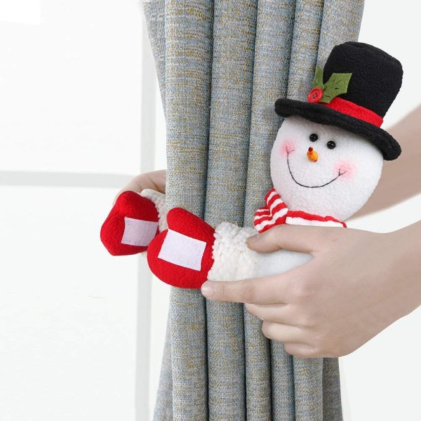 Julgardinspenne Tieback Set om 2, Santa Snowman Gardin