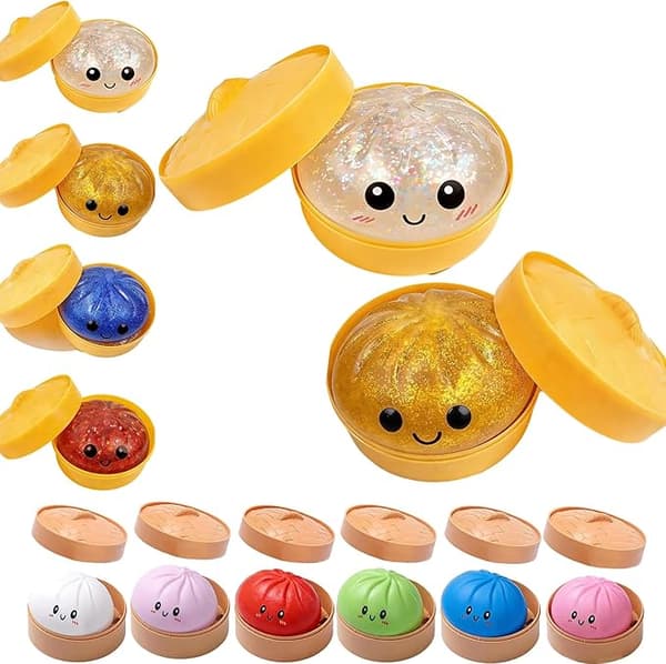 Glitter Dumpling, Glitter Dumpling Squishy with Box, Dumpling Sensory Squeeze Toy for Stress Relief White+Gold