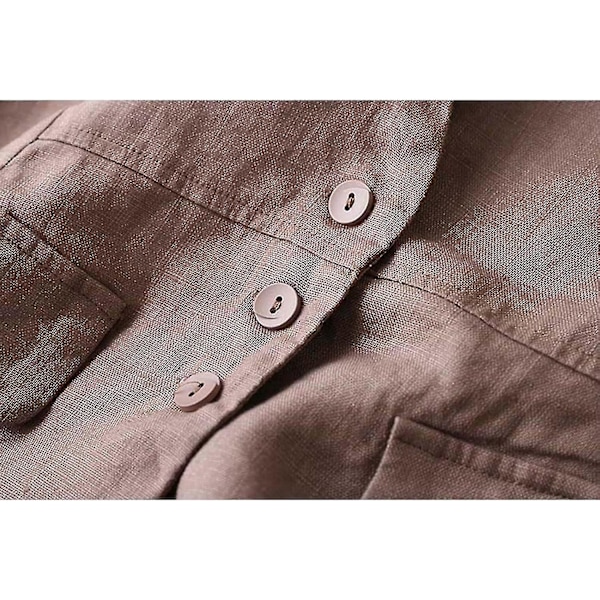 Dame Bomullslinnevest Casual Løstsittende V-hals Ermeløs Vester Jakke Khaki Khaki XL